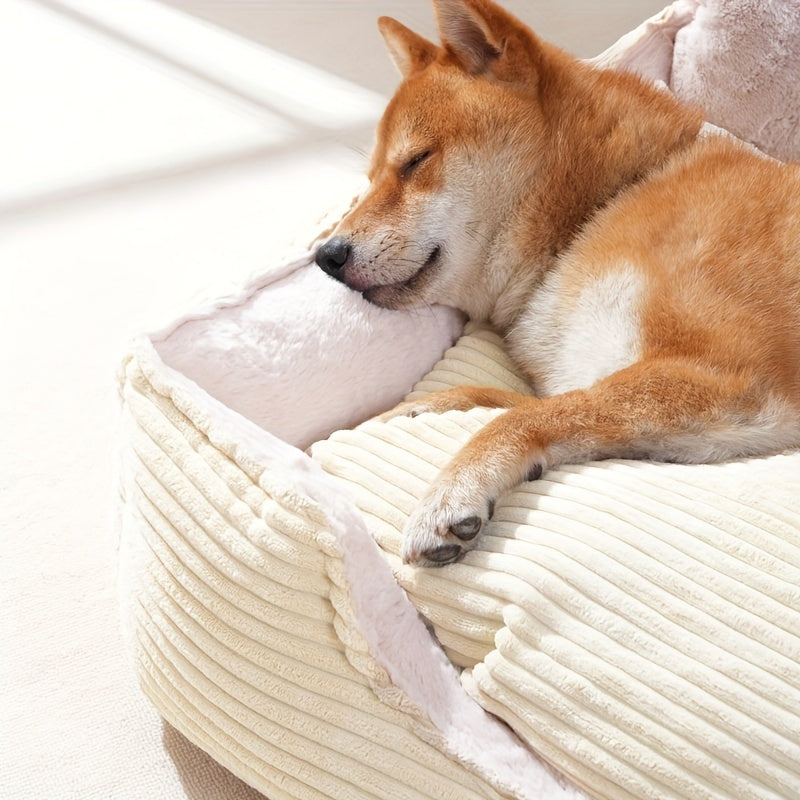 1pc Detachable And Washable Corduroy Back Dog Nest, Warm Cat Nest Mat Sleeping Warm Furry Nest Winter Four Seasons