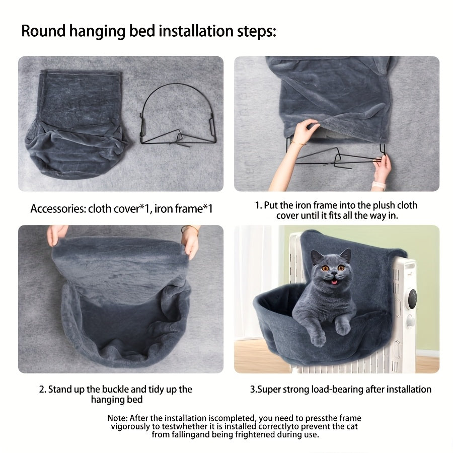 Sturdy Steel Frame Cat Hammock with Plush Polyester Circular Pet Bed - Warm & Comfortable Hanging Nest for Indoor/Outdoor Cats, Kittens, Puppies & Small Dogs - Easy to Assemble Safe Cozy Sleeping Bag, Cat Window Hammock, Soft Fabric, Indoor Pets