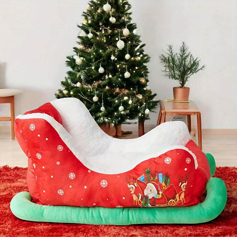 Christmas Sled Cat Bed - Removable Washable Pet Bed with Soft Plush Lining, Durable Polyester Winter Warmth for Cats & Small Dogs, Holiday Decorative Design with Santa Hat & Festive Patterns, Cozy Indoor/Outdoor Use, Cat Bed for Indoor Cats, Indoor Pet