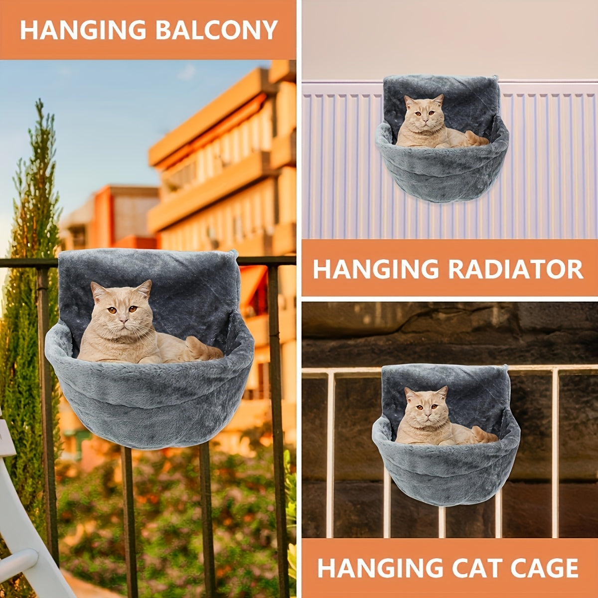Sturdy Steel Frame Cat Hammock with Plush Polyester Circular Pet Bed - Warm & Comfortable Hanging Nest for Indoor/Outdoor Cats, Kittens, Puppies & Small Dogs - Easy to Assemble Safe Cozy Sleeping Bag, Cat Window Hammock, Soft Fabric, Indoor Pets