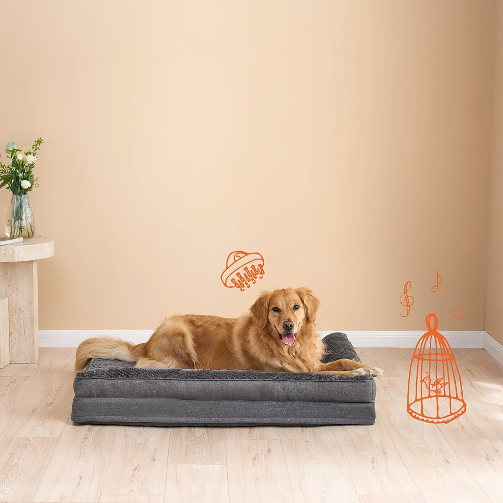 Orthopedic Dog Bed for Winter Warmth - Plush Gray Polyester Pet Bed with Ergonomic Support, Durable Rectangular Design for Medium, Large, Small & Extra-Small Breeds, Pet Winter Bed, Plush Pet Sofa, Ergonomic Pet Sofa