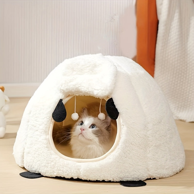 1pc Winter Sheep Nest Series Closed Cat Nest - Soft Polyester, Warm Thickened Pet Bed with Detachable Cover, Round Design for Cats and Dogs, Pet Supplies|Cozy Pet Bed|Detachable Cover Nest