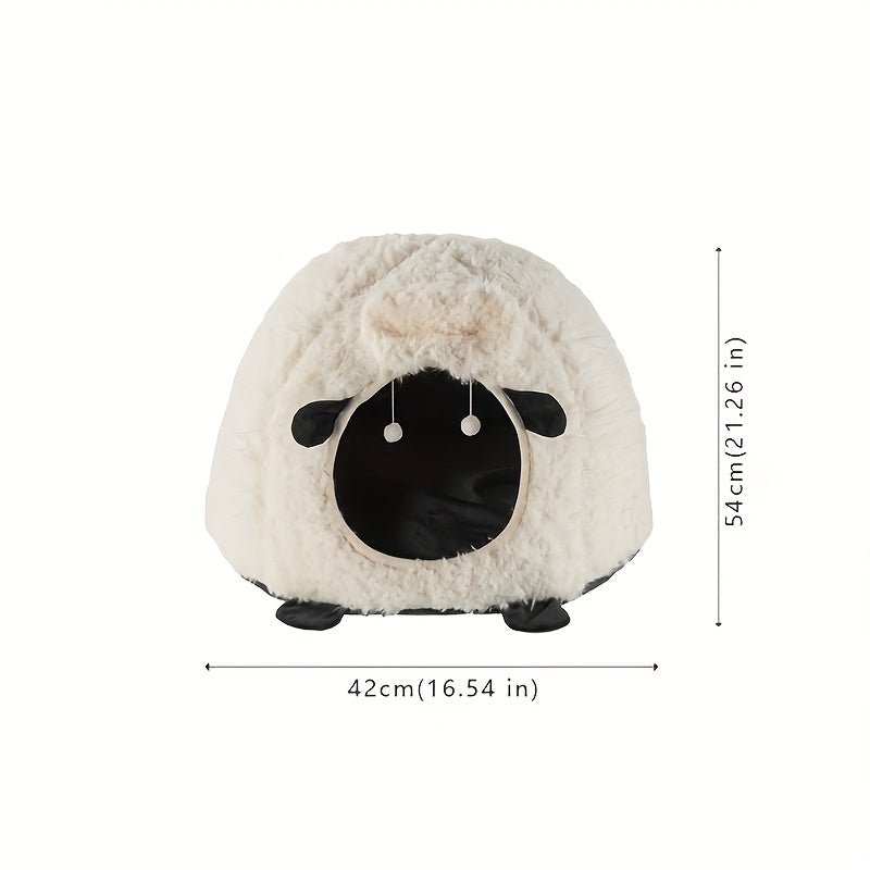 1pc Winter Sheep Nest Series Closed Cat Nest - Soft Polyester, Warm Thickened Pet Bed with Detachable Cover, Round Design for Cats and Dogs, Pet Supplies|Cozy Pet Bed|Detachable Cover Nest