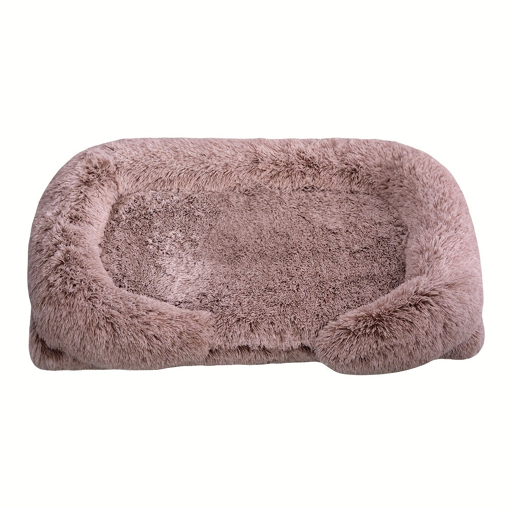 Removable Double-Layer Long Fur Pet Sofa for Dogs, Polyester Fiber Fill, Small to Large Breed Dog Bed, Easy Assembly, Mixed Colors, Cozy Plush Texture, Detachable Design for Cleaning, Perfect for All Seasons, Sofa Pet Bed