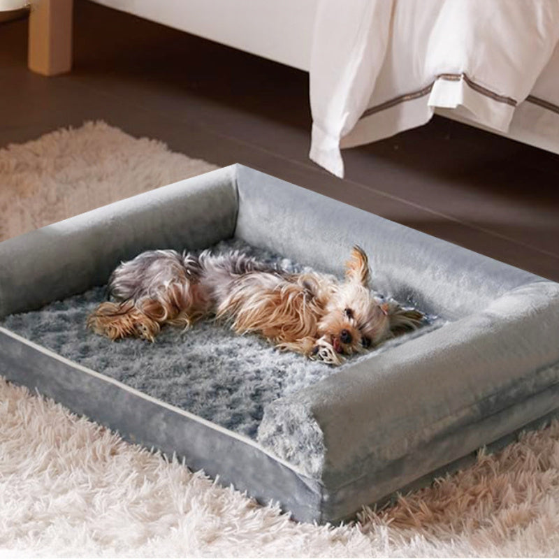 [Luxury Dog Bed] Luxury Rose Velvet Dog Bed/Cat Bed | Three-Sided Protection Cervical Design, Breathable and Refreshing for All Seasons, Durable Soft Long Plush
