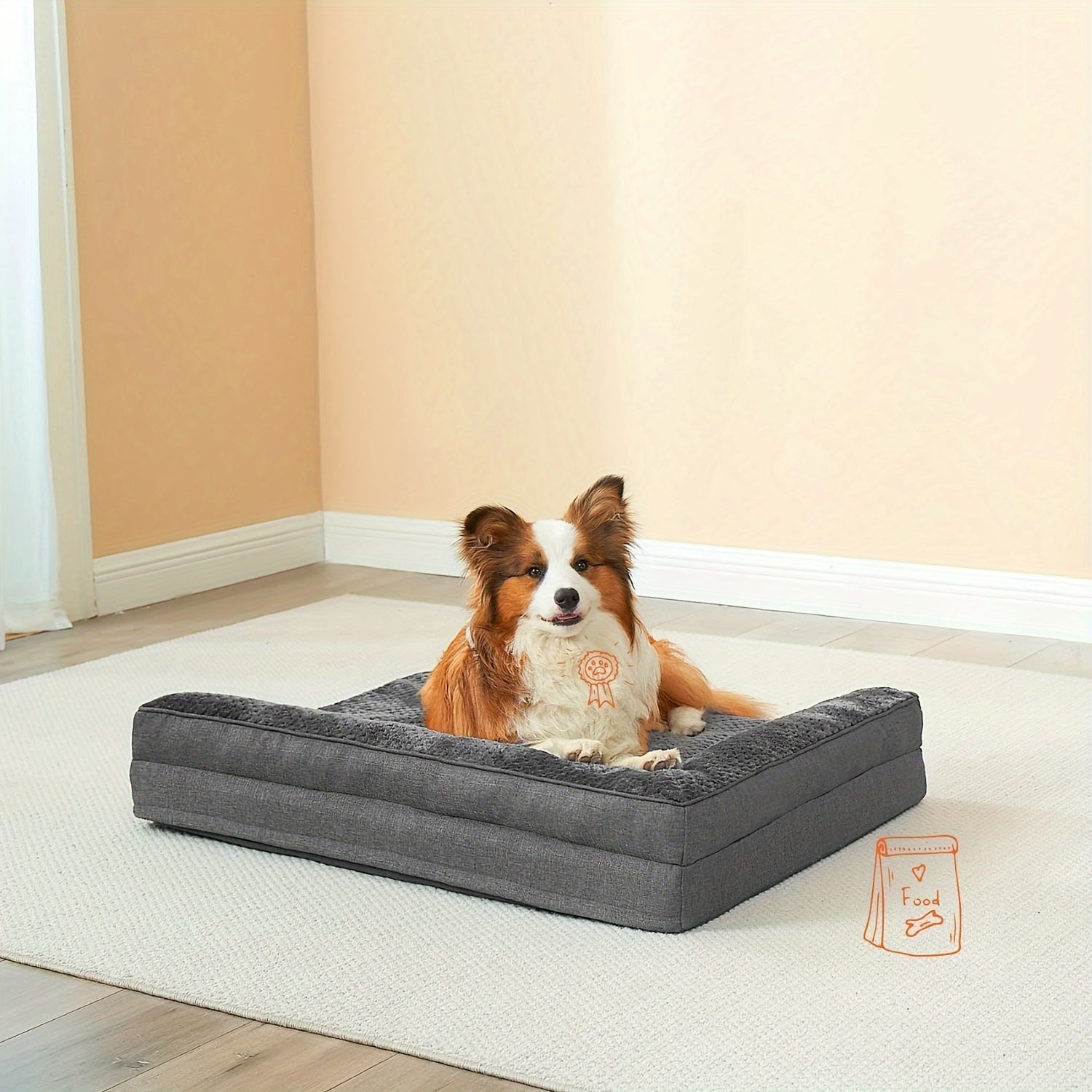 Orthopedic Dog Bed for Winter Warmth - Plush Gray Polyester Pet Bed with Ergonomic Support, Durable Rectangular Design for Medium, Large, Small & Extra-Small Breeds, Pet Winter Bed, Plush Pet Sofa, Ergonomic Pet Sofa