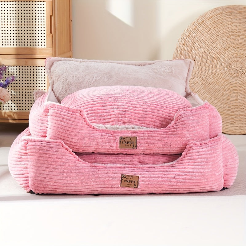 1pc Detachable And Washable Corduroy Back Dog Nest, Warm Cat Nest Mat Sleeping Warm Furry Nest Winter Four Seasons