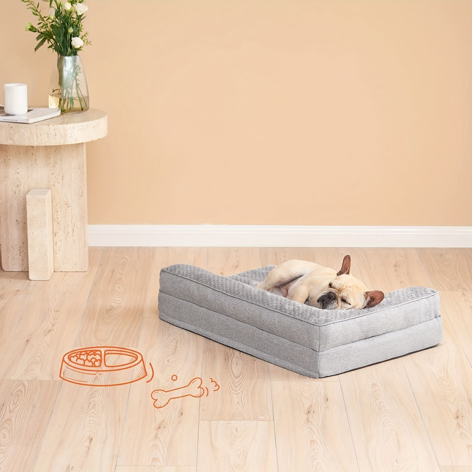 Orthopedic Dog Bed for Winter Warmth - Plush Gray Polyester Pet Bed with Ergonomic Support, Durable Rectangular Design for Medium, Large, Small & Extra-Small Breeds, Pet Winter Bed, Plush Pet Sofa, Ergonomic Pet Sofa