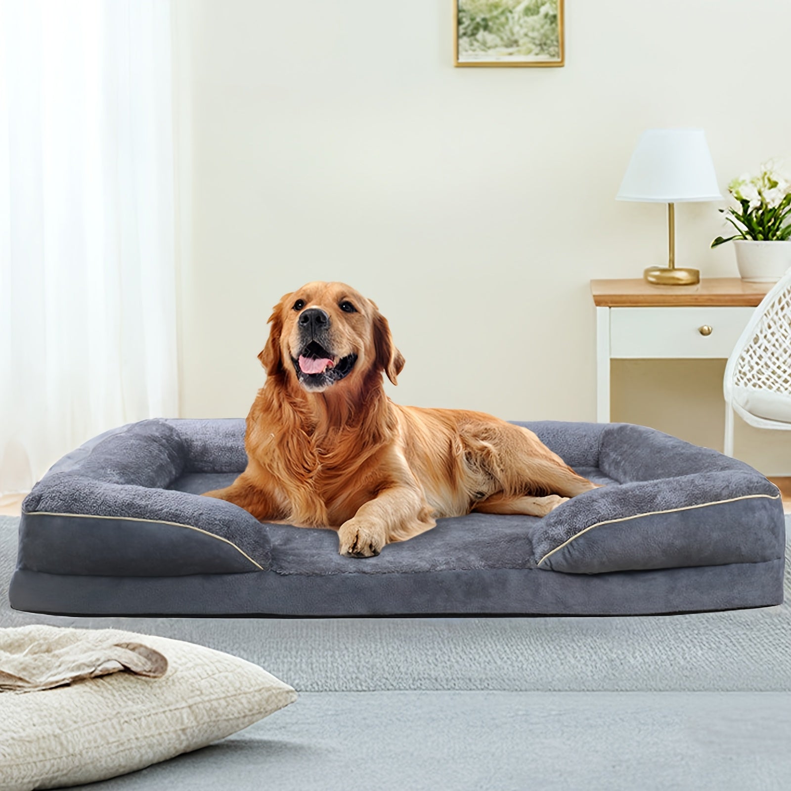Luxury Plush Dog Bed Sofa - Soft, Washable, All-Season Comfort in Deep Gray - Perfect for Small to Large Breeds - Cozy and Durable Polyester Design