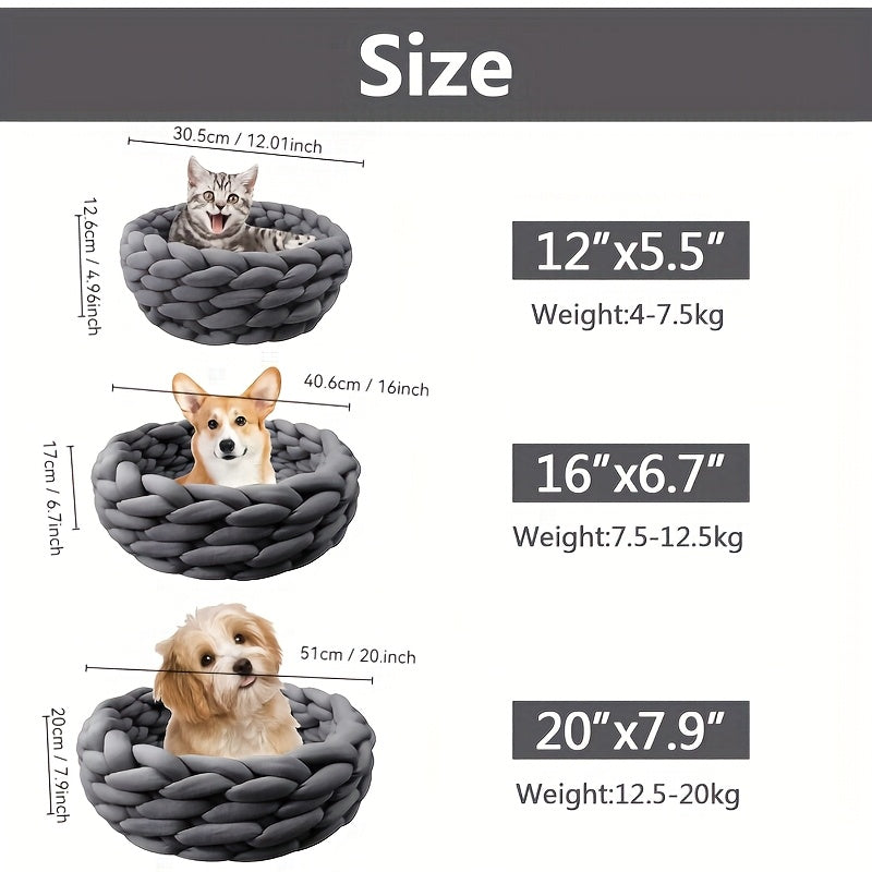 1pc Lucky Monet Cat Cave Bed, Knitted Round Pet Bed, Cute Bohemian Style Warm Woven Nest, Suitable for Puppies and Cats