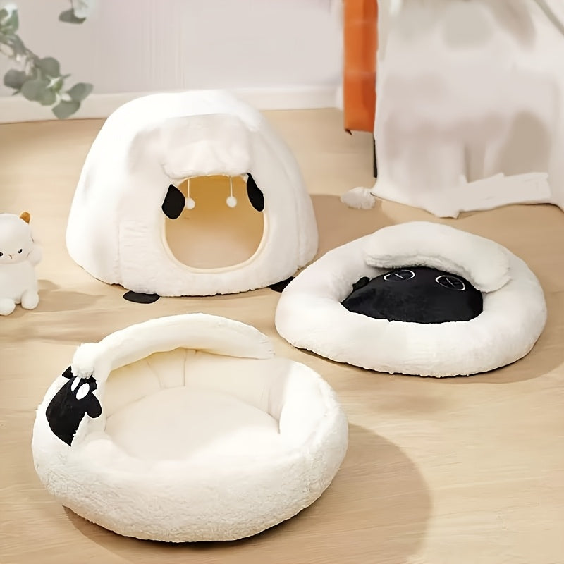 1pc Winter Sheep Nest Series Closed Cat Nest - Soft Polyester, Warm Thickened Pet Bed with Detachable Cover, Round Design for Cats and Dogs, Pet Supplies|Cozy Pet Bed|Detachable Cover Nest