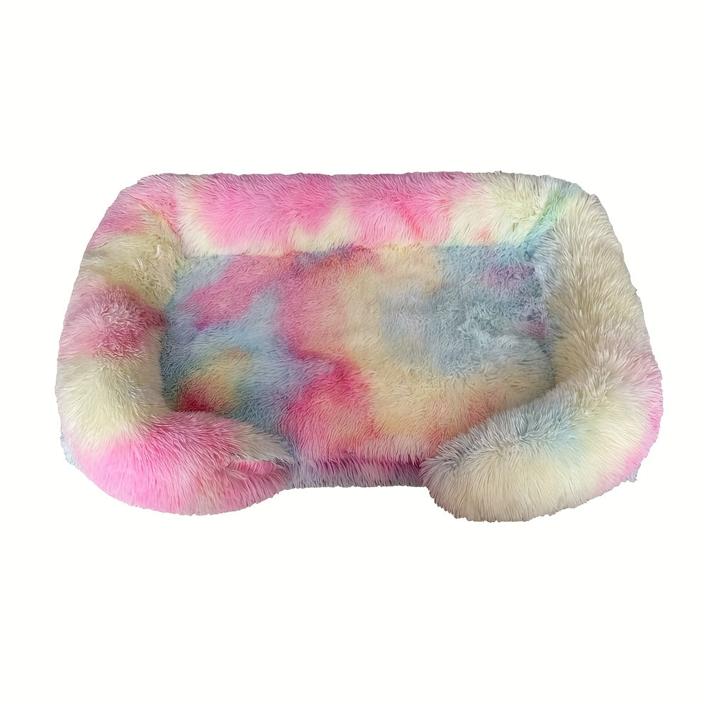 Removable Double-Layer Long Fur Pet Sofa for Dogs, Polyester Fiber Fill, Small to Large Breed Dog Bed, Easy Assembly, Mixed Colors, Cozy Plush Texture, Detachable Design for Cleaning, Perfect for All Seasons, Sofa Pet Bed
