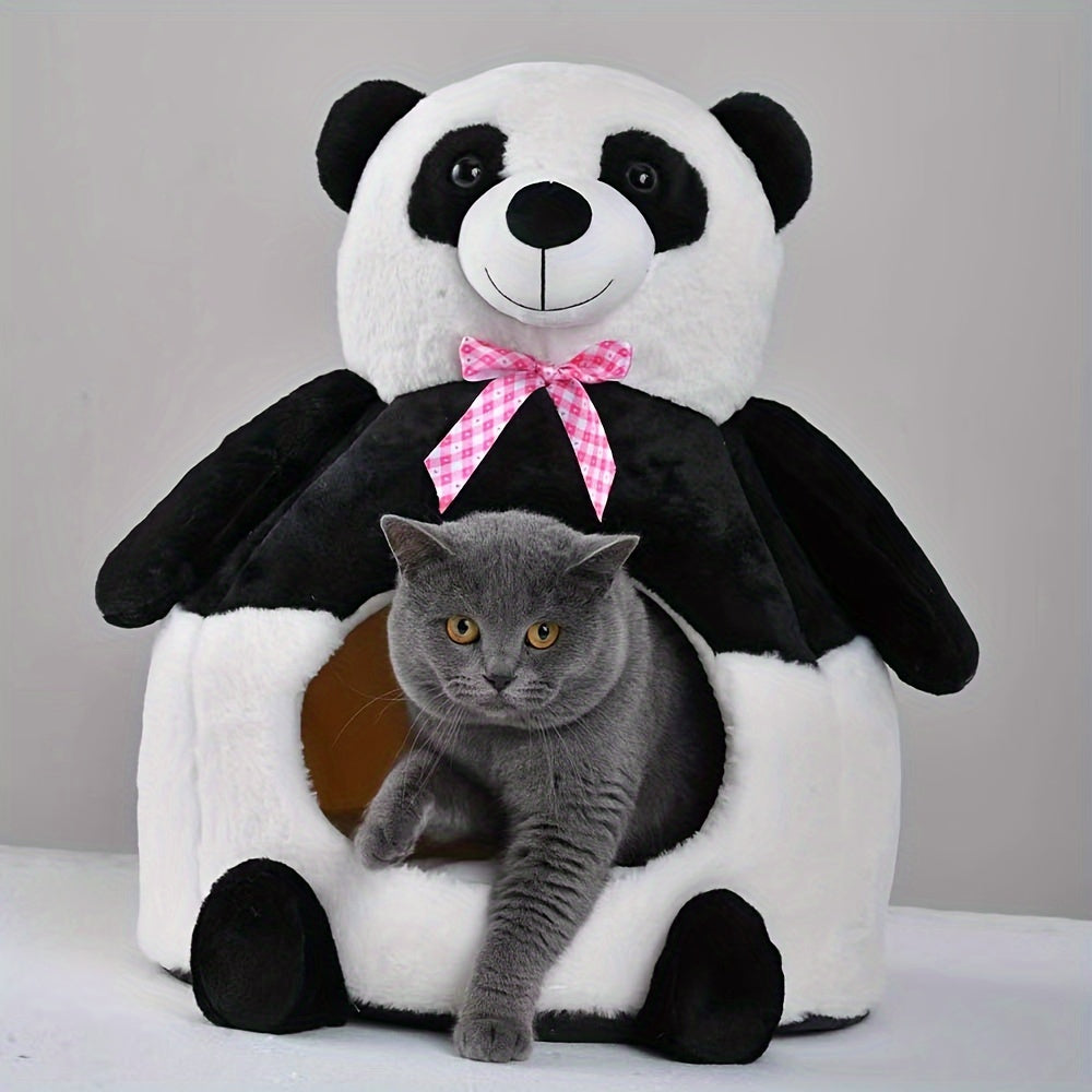 Cozy Portable Pet Bed for Cats & Small Dogs - Warm, Semi-Enclosed Nest with Cute Bear Design, Polyester, Contemporary Style