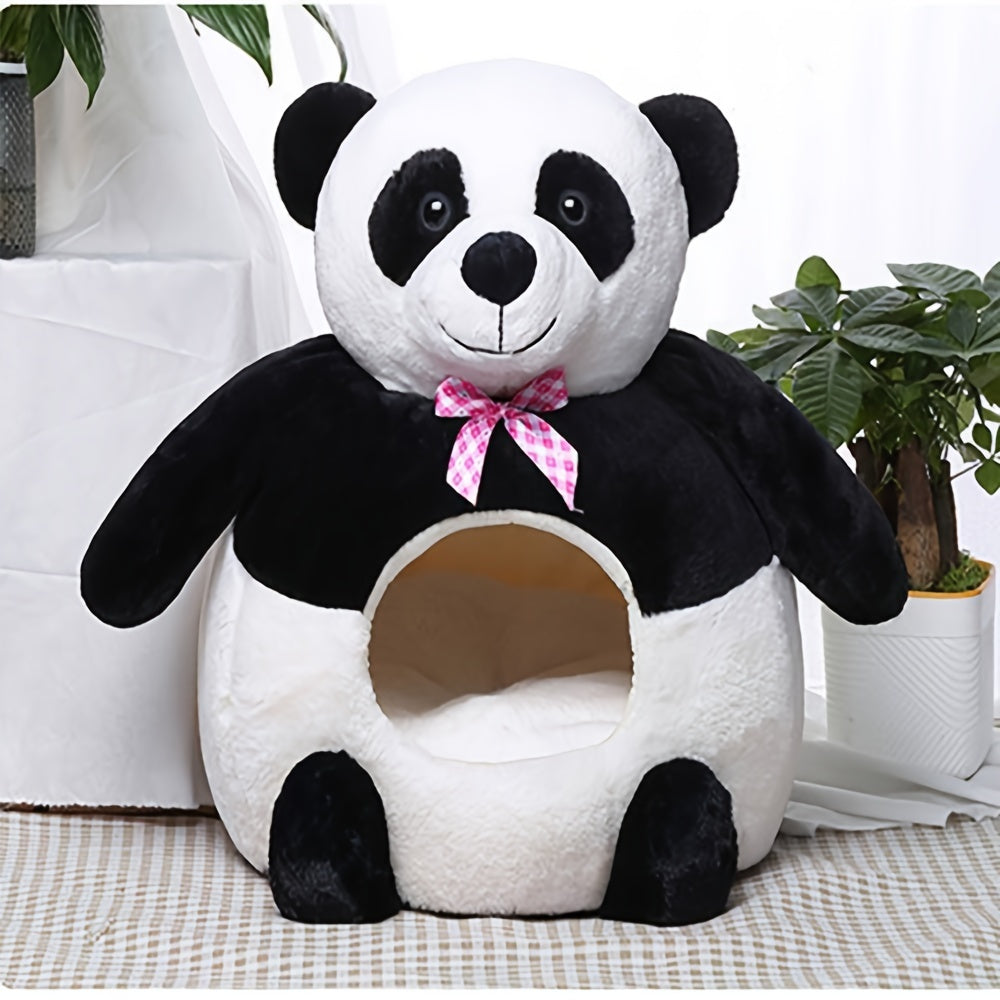 Cozy Portable Pet Bed for Cats & Small Dogs - Warm, Semi-Enclosed Nest with Cute Bear Design, Polyester, Contemporary Style