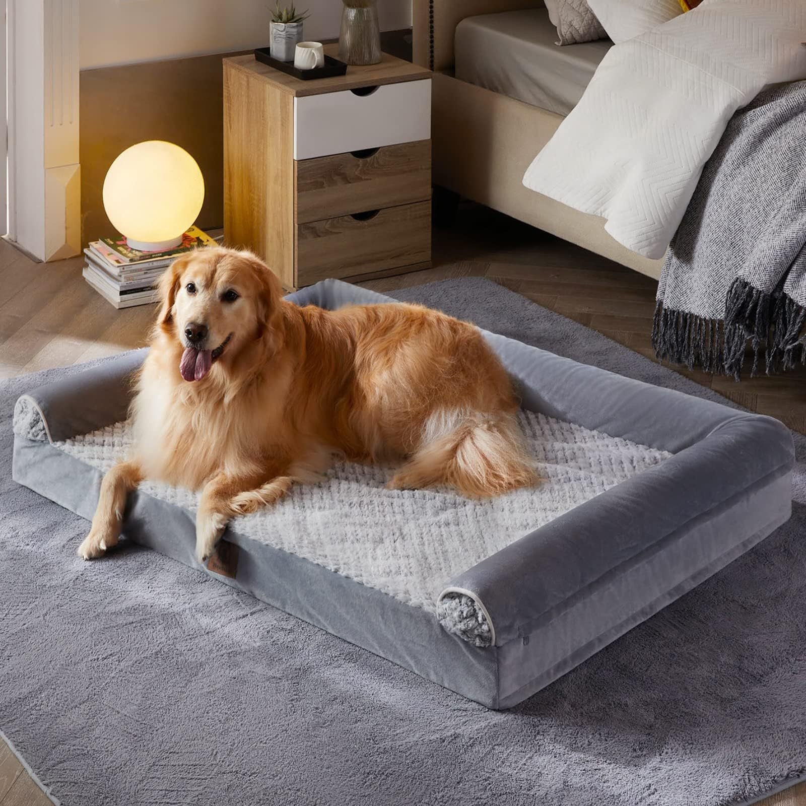 [Luxury Dog Bed] Luxury Rose Velvet Dog Bed/Cat Bed | Three-Sided Protection Cervical Design, Breathable and Refreshing for All Seasons, Durable Soft Long Plush
