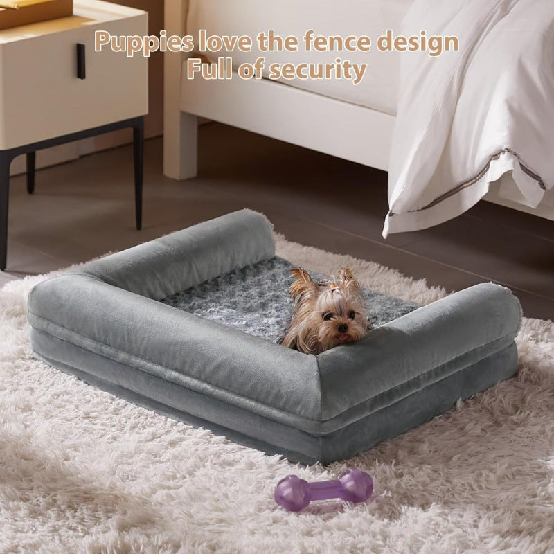 [Luxury Dog Bed] Luxury Rose Velvet Dog Bed/Cat Bed | Three-Sided Protection Cervical Design, Breathable and Refreshing for All Seasons, Durable Soft Long Plush