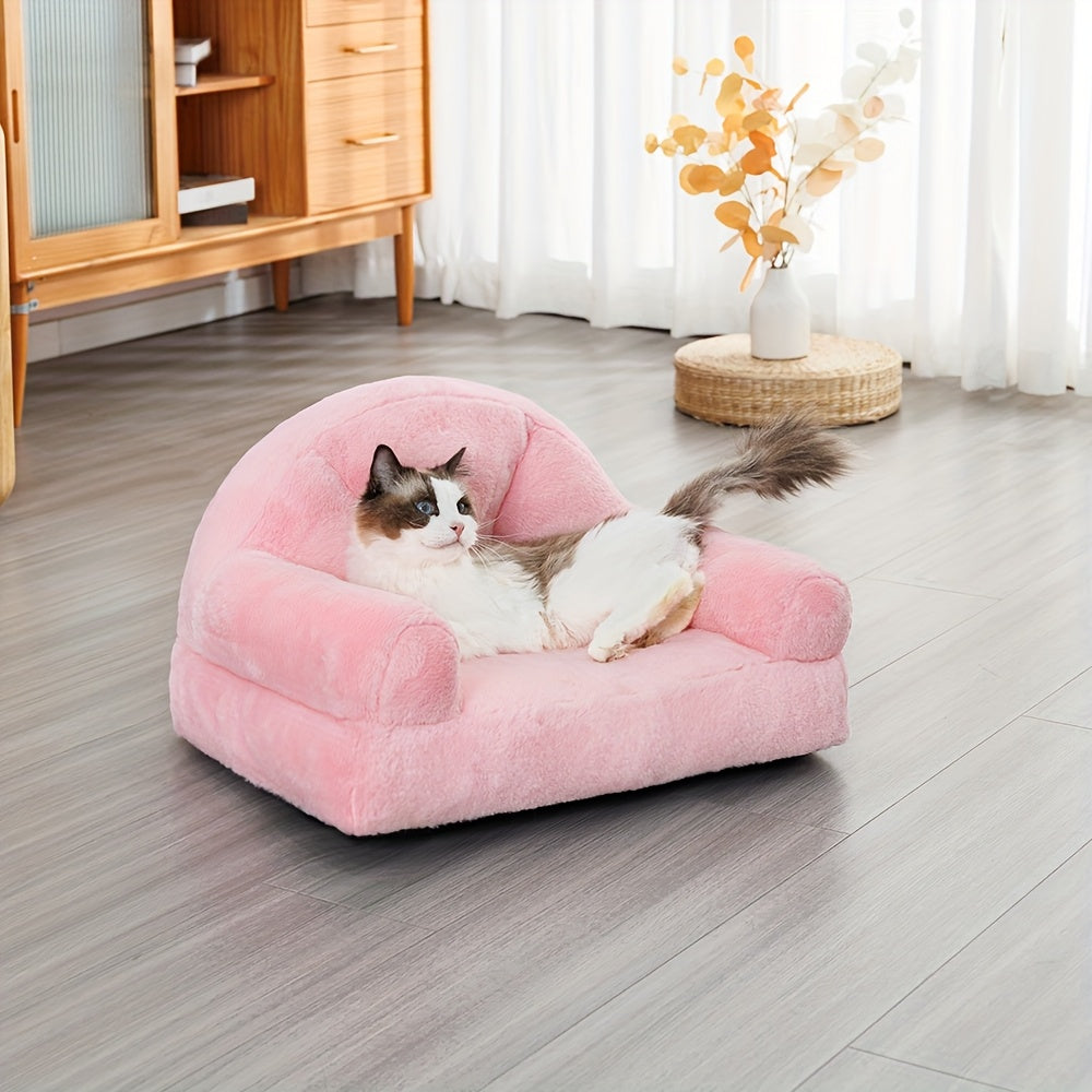 1pc Cozy Pet Sofa Bed, Polyester Cat and Dog Lounger with Removable Washable Cover, All-Season Comfort for Cats and Small Pets, Indoor Pet Bed|Modern Pet Furniture|Washable Pet Bed