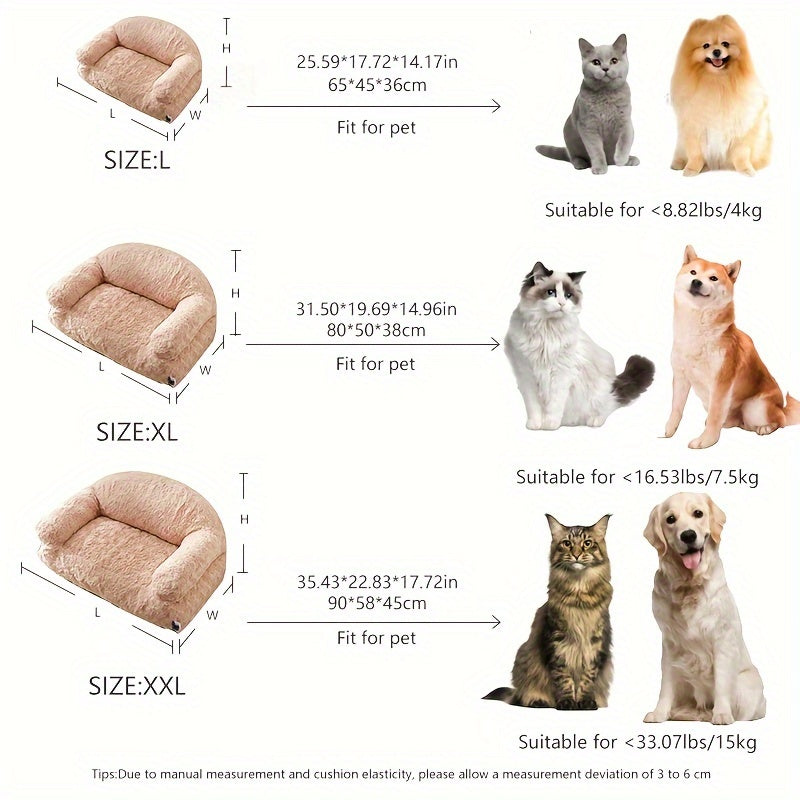 Orthopedic Dog Bed Sofa - Plush Faux Fur Winter Warmth, Non-Slip Bottom & Easy Assembly, Stain & Scratch-Resistant Square Pet Bed for All-Season Use - Khaki, Fits Medium/Large/Small Breeds