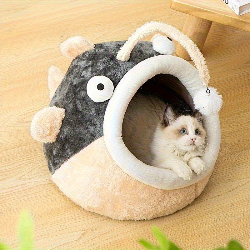 [Soft Cat Bed] Soft Cartoon Cat Hole Bed | Insulated Kitten Bed, Warm and Comfortable, Easy to Assemble, Suitable for All Seasons