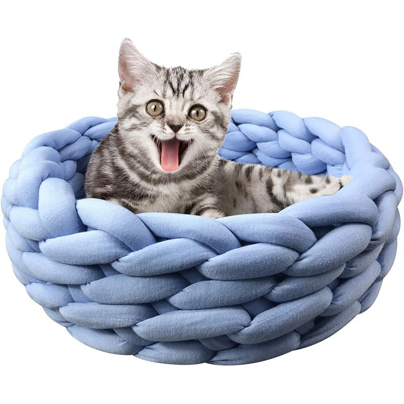 1pc Lucky Monet Cat Cave Bed, Knitted Round Pet Bed, Cute Bohemian Style Warm Woven Nest, Suitable for Puppies and Cats