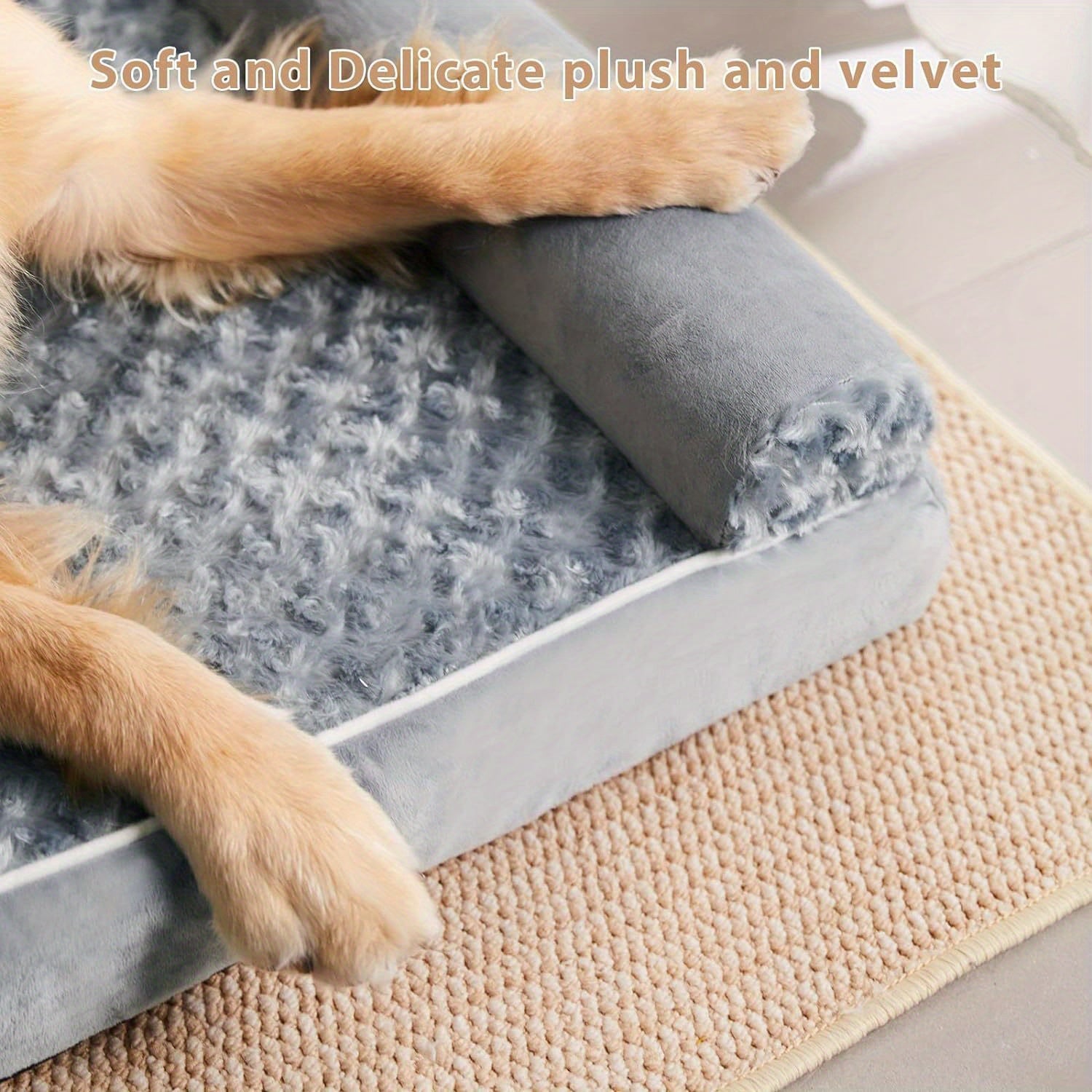 [Luxury Dog Bed] Luxury Rose Velvet Dog Bed/Cat Bed | Three-Sided Protection Cervical Design, Breathable and Refreshing for All Seasons, Durable Soft Long Plush