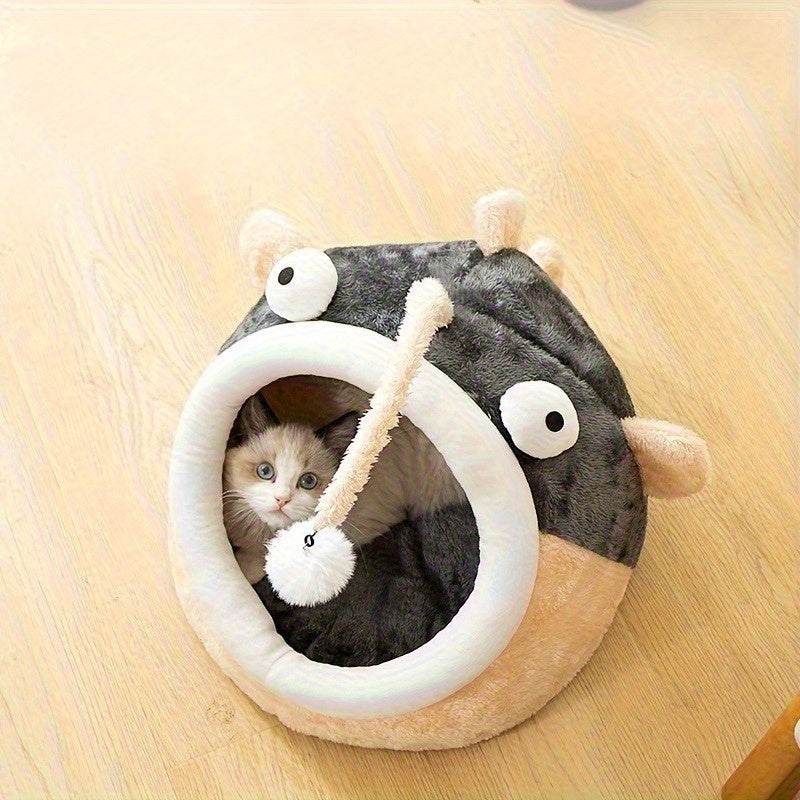 [Soft Cat Bed] Soft Cartoon Cat Hole Bed | Insulated Kitten Bed, Warm and Comfortable, Easy to Assemble, Suitable for All Seasons