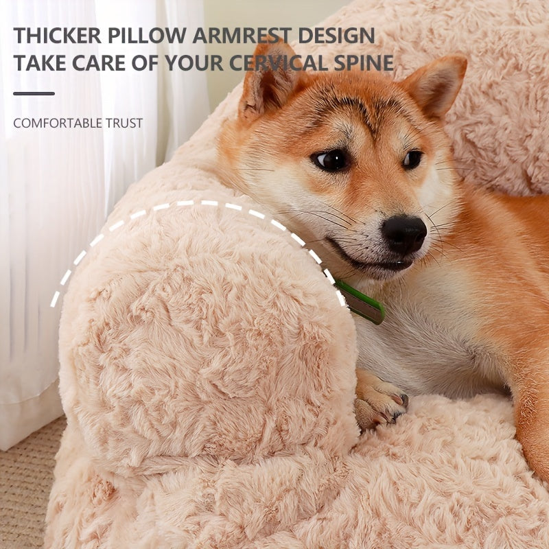Orthopedic Dog Bed Sofa - Plush Faux Fur Winter Warmth, Non-Slip Bottom & Easy Assembly, Stain & Scratch-Resistant Square Pet Bed for All-Season Use - Khaki, Fits Medium/Large/Small Breeds