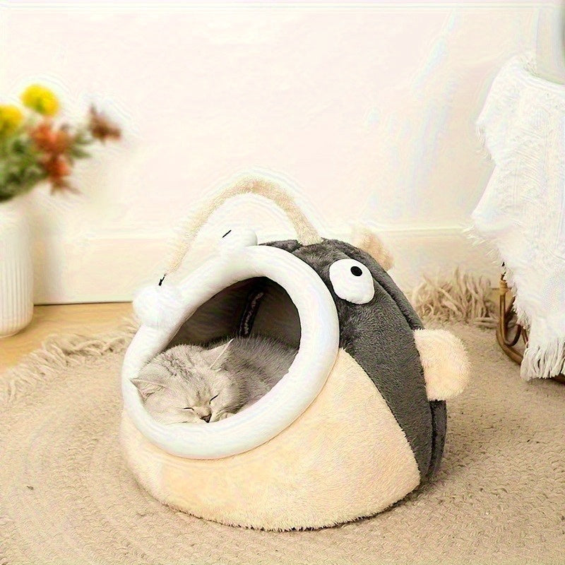 [Soft Cat Bed] Soft Cartoon Cat Hole Bed | Insulated Kitten Bed, Warm and Comfortable, Easy to Assemble, Suitable for All Seasons