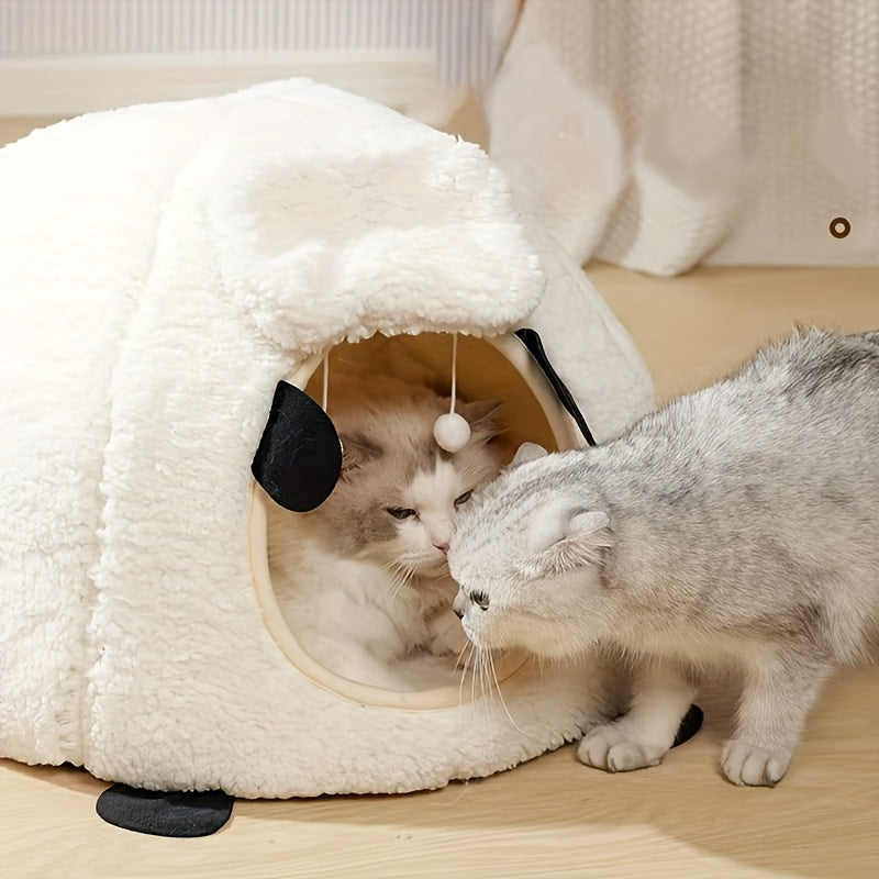 1pc Winter Sheep Nest Series Closed Cat Nest - Soft Polyester, Warm Thickened Pet Bed with Detachable Cover, Round Design for Cats and Dogs, Pet Supplies|Cozy Pet Bed|Detachable Cover Nest