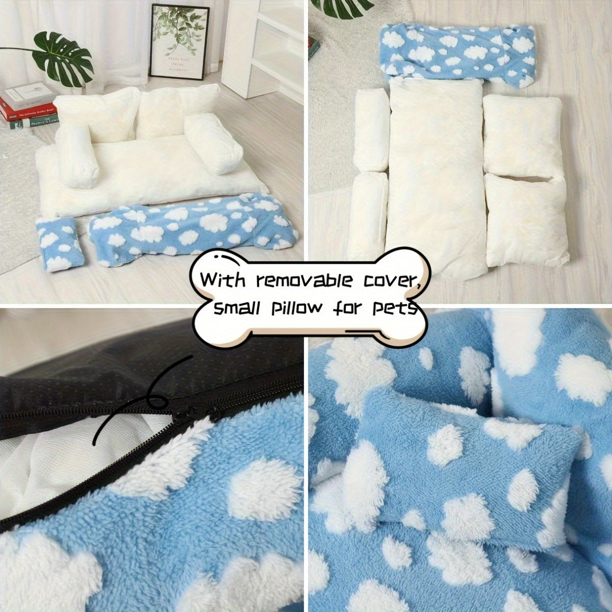 [Cozy Pet Sofa] Large Cozy Cloud Pattern Pet Sofa Bed | Soft & Warm, Detachable Cover, Durable Polyester, Ideal for Indoor/Outdoor Use, All-Season Sofa Bed for Dogs & Cats