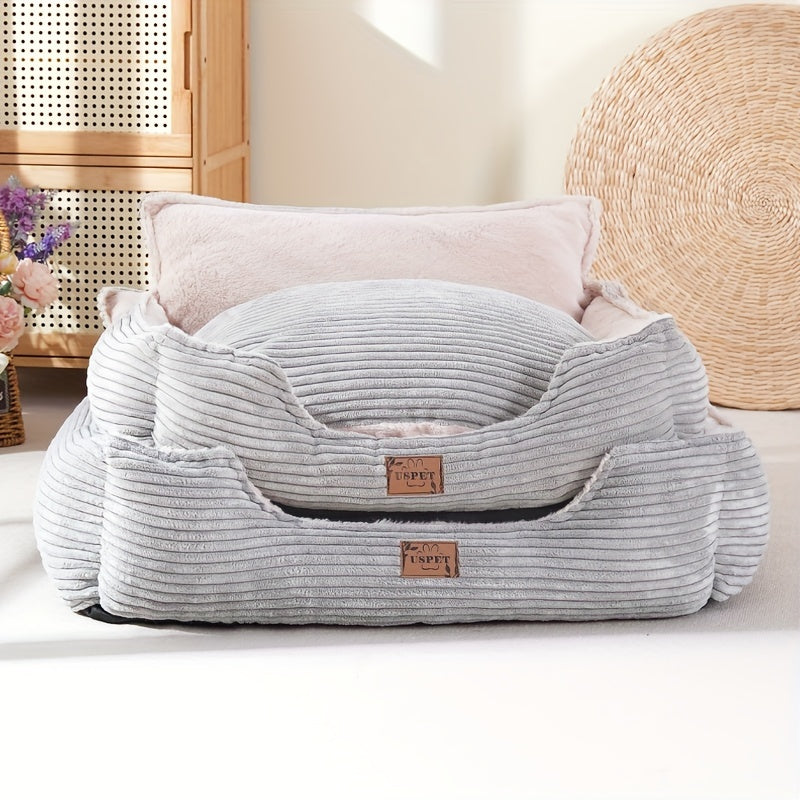 1pc Detachable And Washable Corduroy Back Dog Nest, Warm Cat Nest Mat Sleeping Warm Furry Nest Winter Four Seasons