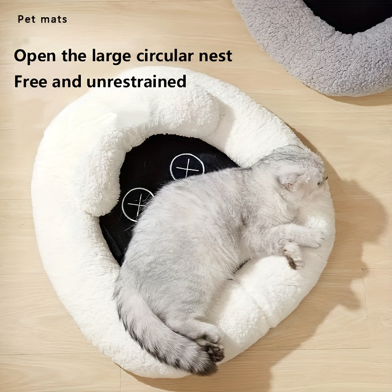 1pc Winter Sheep Nest Series Closed Cat Nest - Soft Polyester, Warm Thickened Pet Bed with Detachable Cover, Round Design for Cats and Dogs, Pet Supplies|Cozy Pet Bed|Detachable Cover Nest