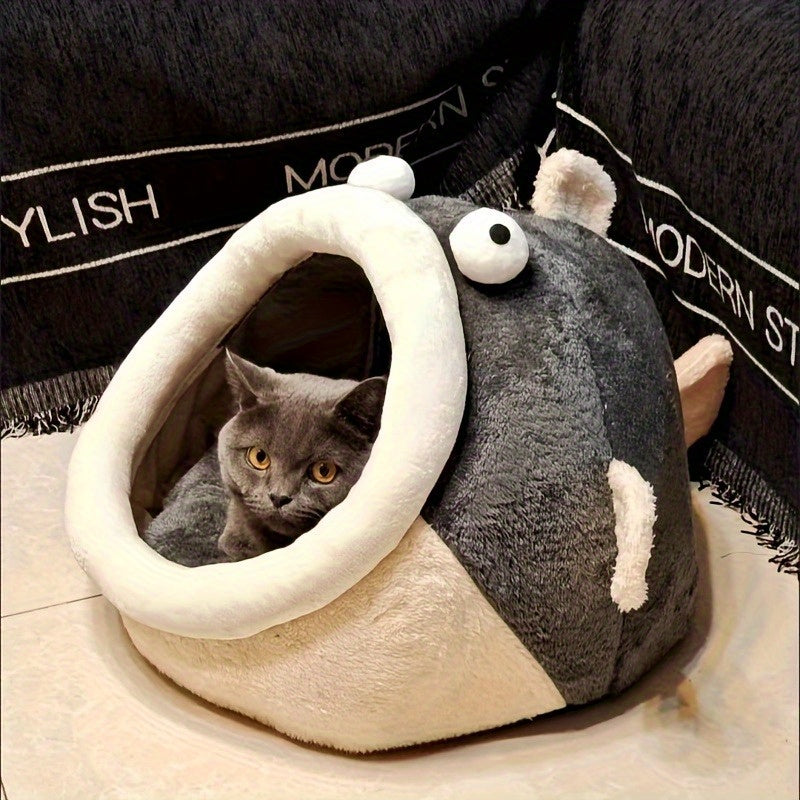 [Soft Cat Bed] Soft Cartoon Cat Hole Bed | Insulated Kitten Bed, Warm and Comfortable, Easy to Assemble, Suitable for All Seasons