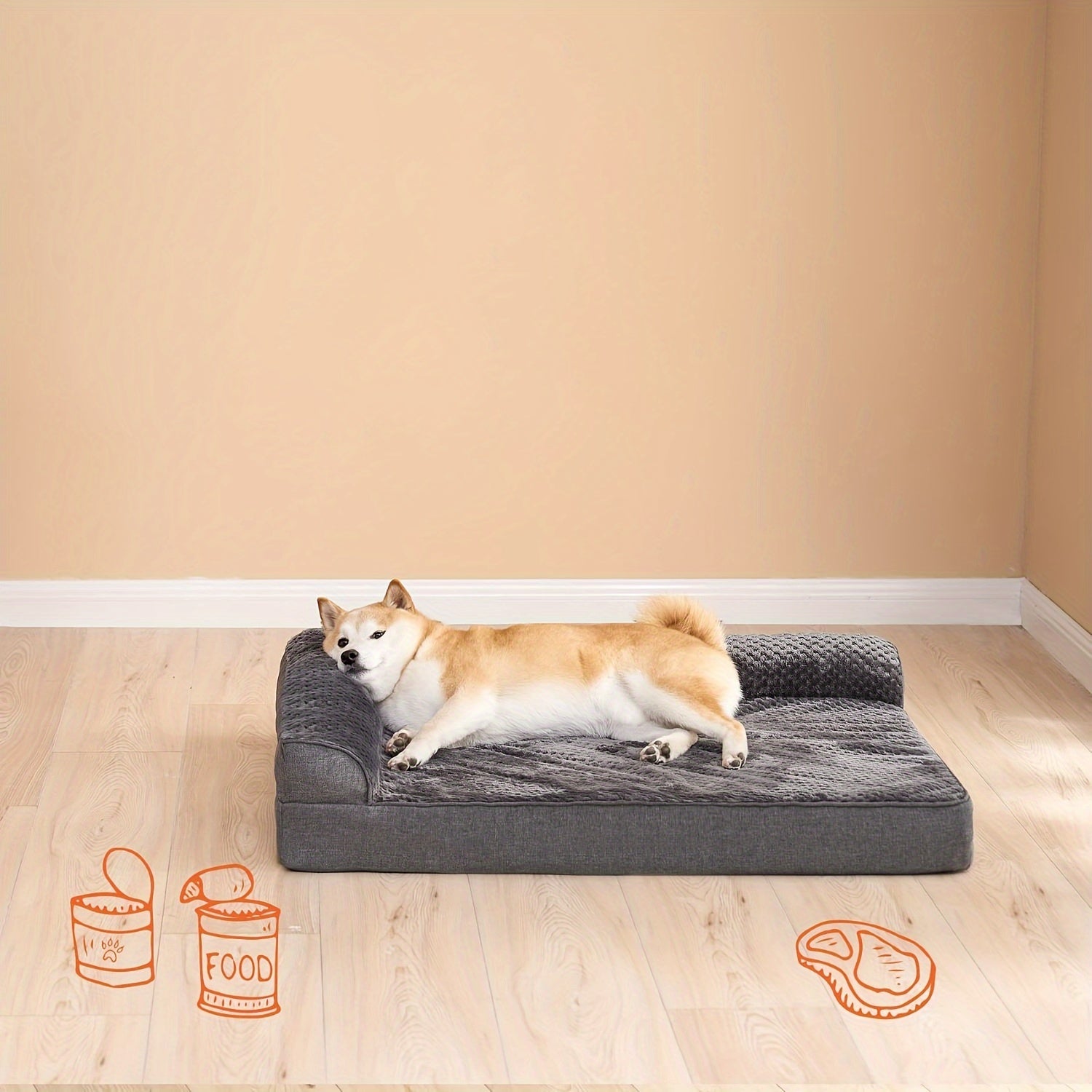 Orthopedic Dog Bed for Winter Warmth - Plush Gray Polyester Pet Bed with Ergonomic Support, Durable Rectangular Design for Medium, Large, Small & Extra-Small Breeds, Pet Winter Bed, Plush Pet Sofa, Ergonomic Pet Sofa