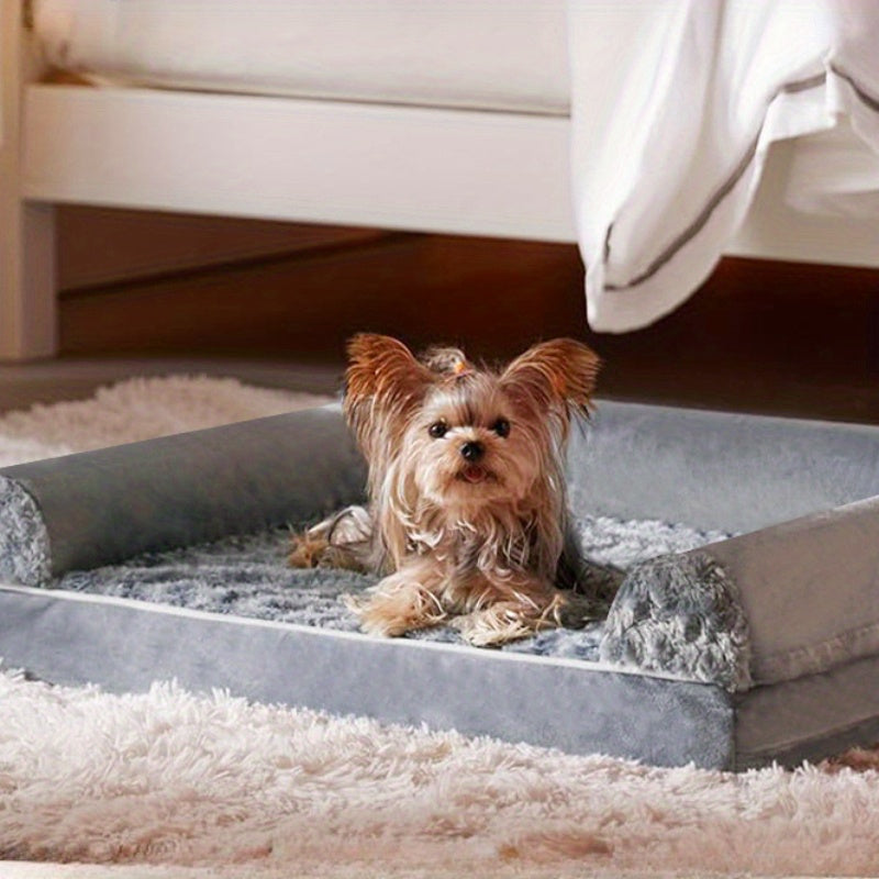 [Luxury Dog Bed] Luxury Rose Velvet Dog Bed/Cat Bed | Three-Sided Protection Cervical Design, Breathable and Refreshing for All Seasons, Durable Soft Long Plush