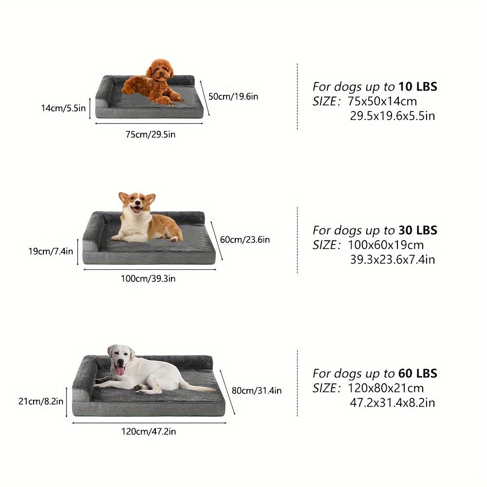 Orthopedic Dog Bed for Winter Warmth - Plush Gray Polyester Pet Bed with Ergonomic Support, Durable Rectangular Design for Medium, Large, Small & Extra-Small Breeds, Pet Winter Bed, Plush Pet Sofa, Ergonomic Pet Sofa