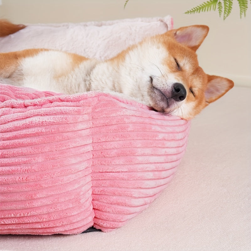 1pc Detachable And Washable Corduroy Back Dog Nest, Warm Cat Nest Mat Sleeping Warm Furry Nest Winter Four Seasons