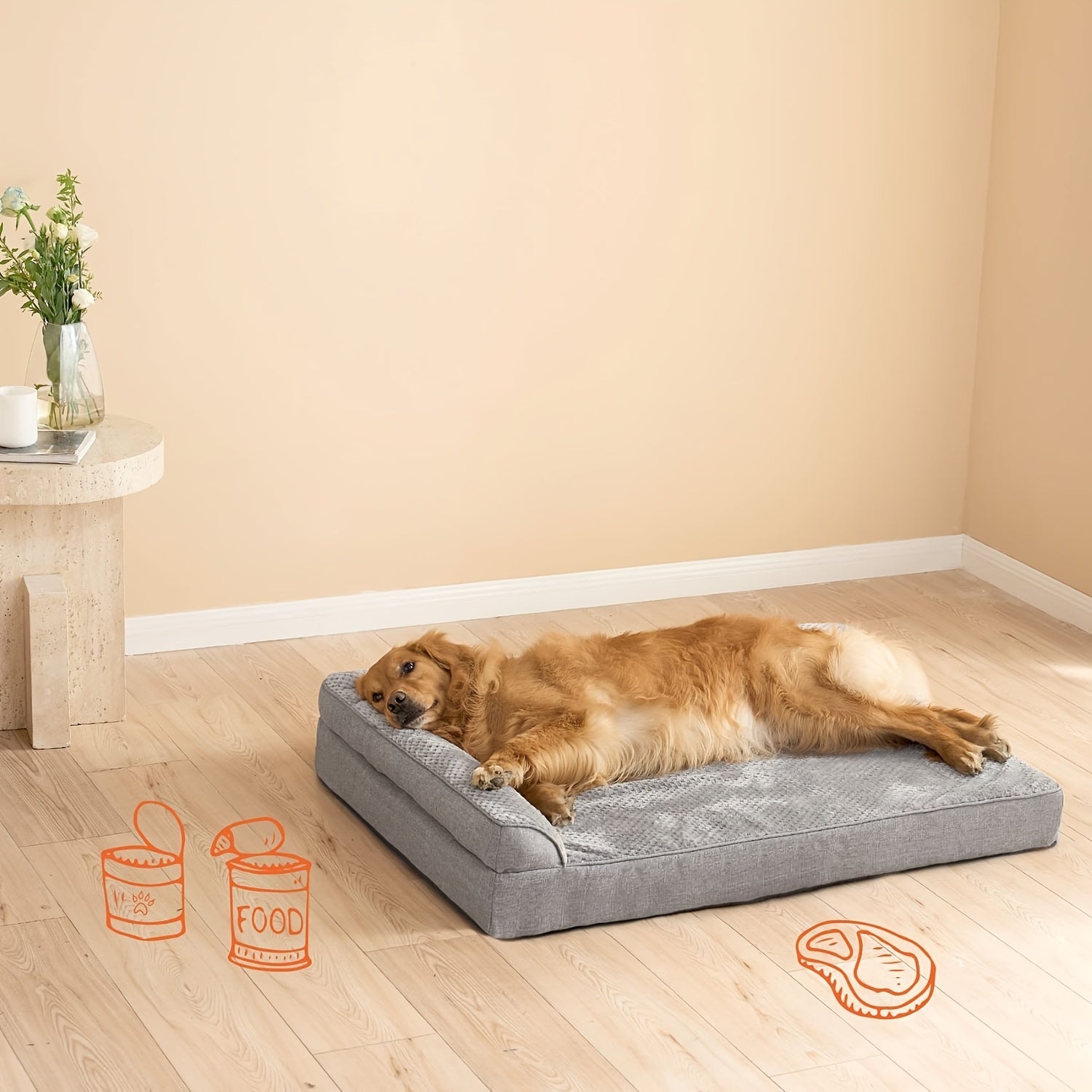 Orthopedic Dog Bed for Winter Warmth - Plush Gray Polyester Pet Bed with Ergonomic Support, Durable Rectangular Design for Medium, Large, Small & Extra-Small Breeds, Pet Winter Bed, Plush Pet Sofa, Ergonomic Pet Sofa
