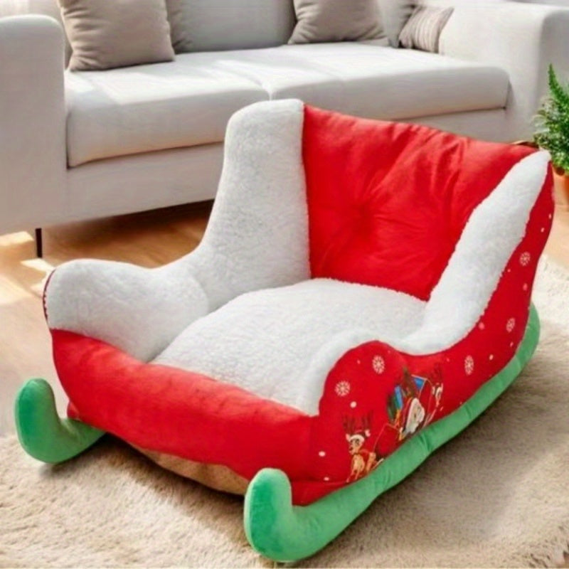 Christmas Sled Cat Bed - Removable Washable Pet Bed with Soft Plush Lining, Durable Polyester Winter Warmth for Cats & Small Dogs, Holiday Decorative Design with Santa Hat & Festive Patterns, Cozy Indoor/Outdoor Use, Cat Bed for Indoor Cats, Indoor Pet