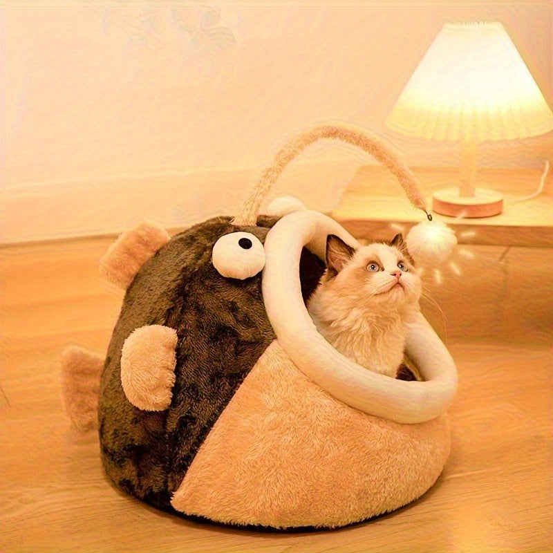 [Soft Cat Bed] Soft Cartoon Cat Hole Bed | Insulated Kitten Bed, Warm and Comfortable, Easy to Assemble, Suitable for All Seasons