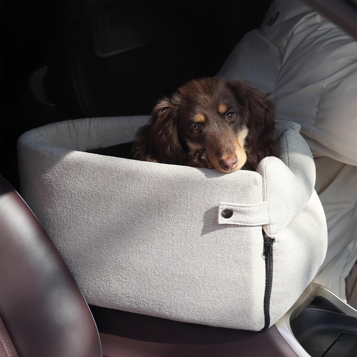 [Cozy Dog Bed] Soft, Warm 1pc Cozy Polyester Dog Bed | Removable Cover, Secure Pet Car Seat for Small to Medium Breeds, Ideal for Traveling - Travel Comfort, Plush Interior, Secure Closure
