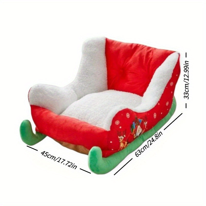 Christmas Sled Cat Bed - Removable Washable Pet Bed with Soft Plush Lining, Durable Polyester Winter Warmth for Cats & Small Dogs, Holiday Decorative Design with Santa Hat & Festive Patterns, Cozy Indoor/Outdoor Use, Cat Bed for Indoor Cats, Indoor Pet