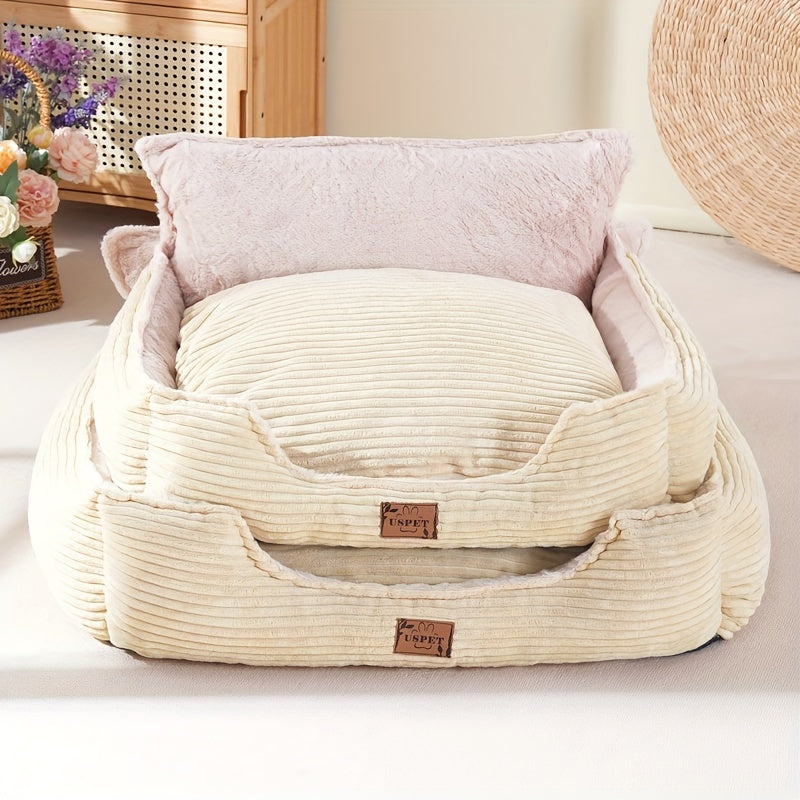 1pc Detachable And Washable Corduroy Back Dog Nest, Warm Cat Nest Mat Sleeping Warm Furry Nest Winter Four Seasons
