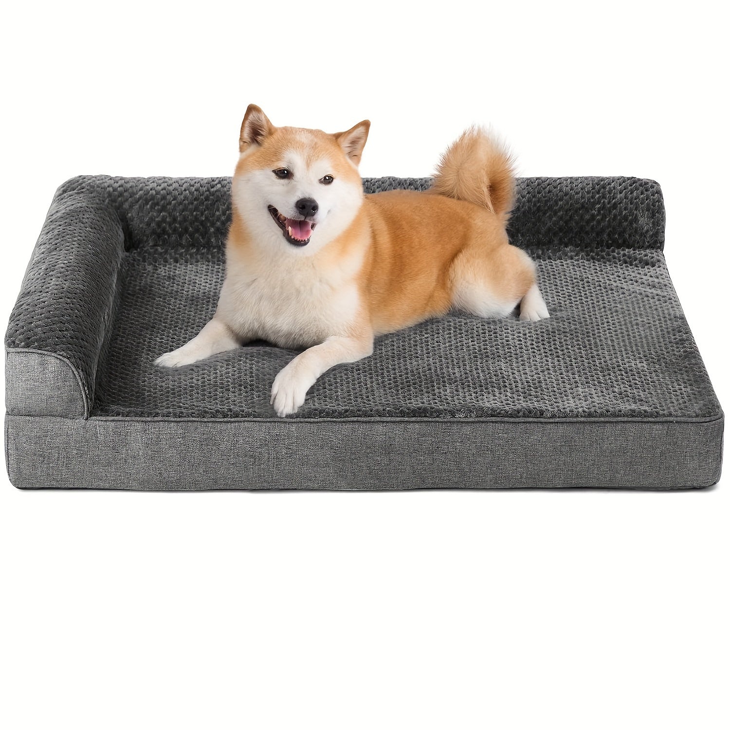 Orthopedic Dog Bed for Winter Warmth - Plush Gray Polyester Pet Bed with Ergonomic Support, Durable Rectangular Design for Medium, Large, Small & Extra-Small Breeds, Pet Winter Bed, Plush Pet Sofa, Ergonomic Pet Sofa