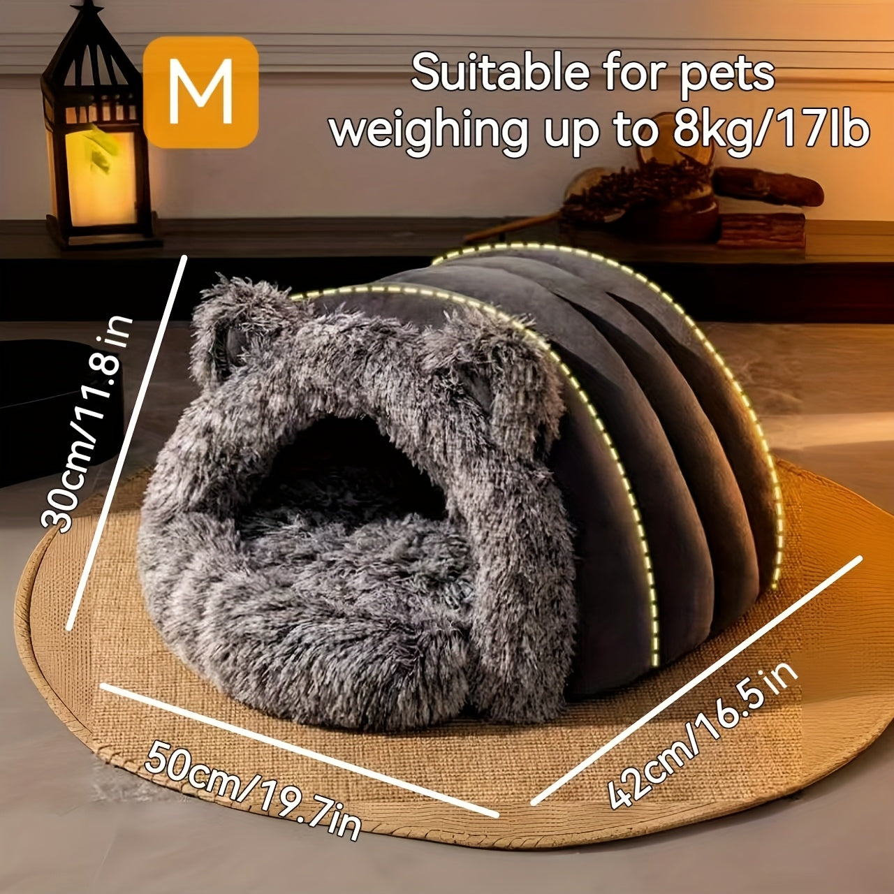 1pc Winter Warm Fleece Cat Cave, Polyester Fiber Plush Pet Bed, Cozy Indoor Hideaway for Small to Medium Cats and Dogs, Windproof 360° Thermal Comfort, Non-Assembled Cat House
