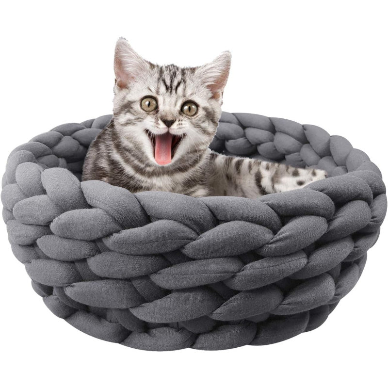 1pc Lucky Monet Cat Cave Bed, Knitted Round Pet Bed, Cute Bohemian Style Warm Woven Nest, Suitable for Puppies and Cats
