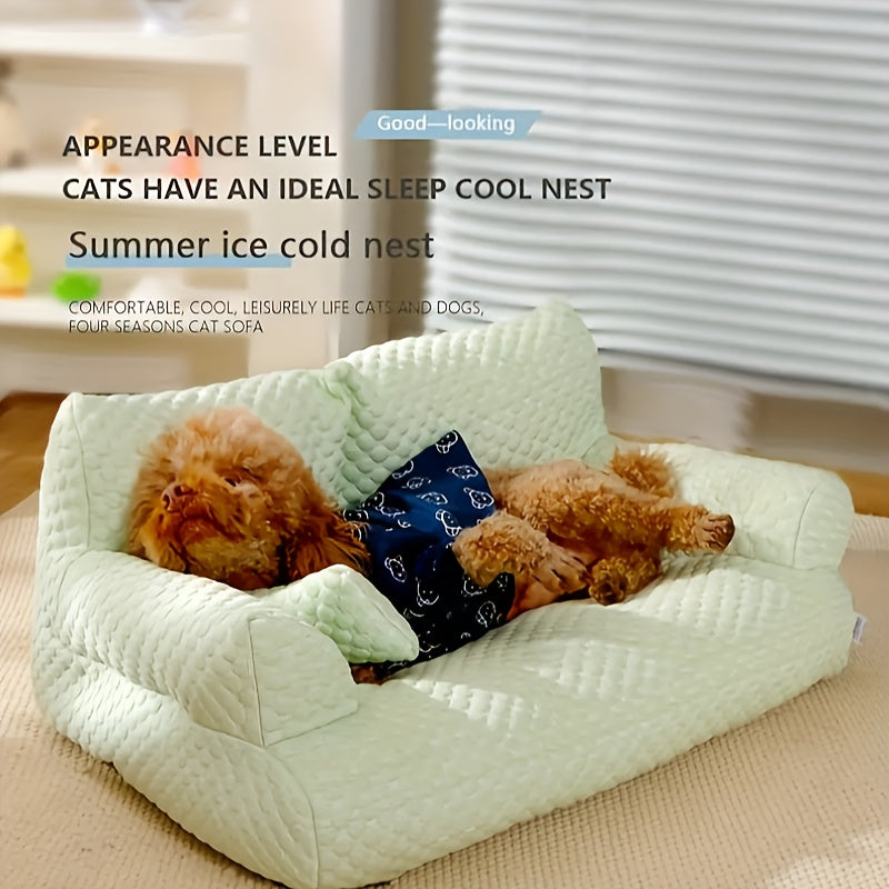 Large Green Ice Bean Fabric Sofa for Dogs & Cats - Cooling Durable Bed with Plush Polyester Fill, All-Season Cozy Sleeping for Small Medium Large Pets, Multi-Size Options for Living Room & Bedroom, Pet Comfort Bed, Playful Design, Snug Pet Furniture
