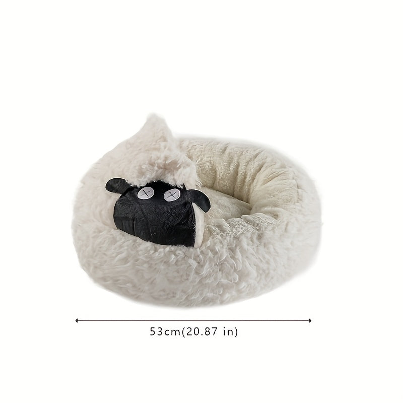 1pc Winter Sheep Nest Series Closed Cat Nest - Soft Polyester, Warm Thickened Pet Bed with Detachable Cover, Round Design for Cats and Dogs, Pet Supplies|Cozy Pet Bed|Detachable Cover Nest